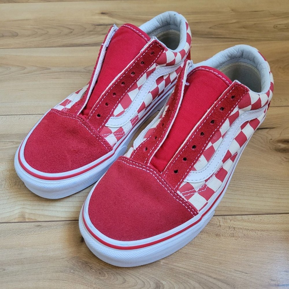 Vans Old Skool Checkerboard Crimson Red White Skate Shoes Mens Sz 4